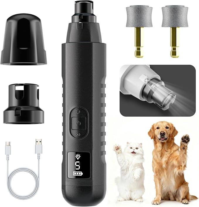 2026 New Silent Groom Pro Dog Nail Grinder, 5-Speed Dog Nail Grinder with Led Light, 40 db Quiet Painless Paws Grooming for Small Medium Large Dogs, USB Rechargeable (Gray)