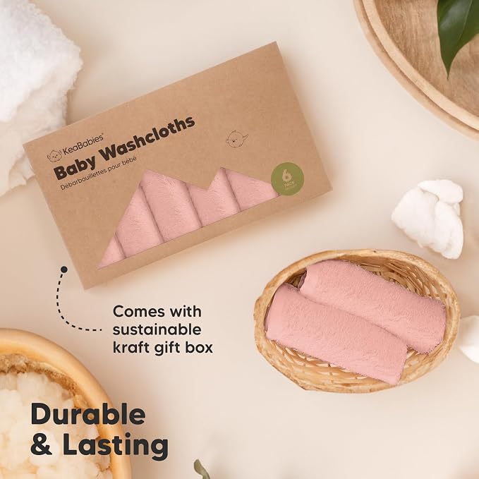 6-Pack Baby Washcloths, Soft Absorbent Washcloths for Face, Body (Blush Pink) | Viscose from Bamboo Washcloths, Baby Towels, Newborn, Kids, Toddlers, Infant, Gentle on Sensitive Skin, 10x10, Reusable