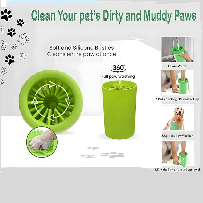 9PC Dog Grooming Kit for Bathing, Dog Paw Cleaner, Shampoo Dispenser Brush, Bath Scrubber & Massage Brush, Washing Gloves, Toothbrush Set, Complete Pet Bath Supplies for Dogs & Cats