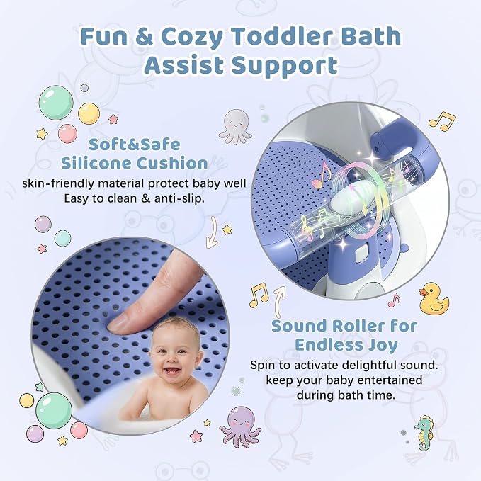 Baby Bath Seat for Babies 6 Months & Up, Non-Slip Toddler Bath Seat with Suction Cup, Safe and Comfortable Portable Infant Bathtub Chair for Bathroom, Bathtub Tub Sitting Up (Blue)