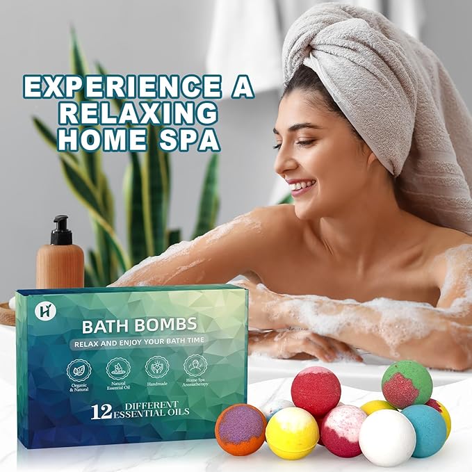 Bath Bombs Birthday Gifts for Women & Men Set, 12 Pack Handmade Natural Organic Bath Bomb with Shea Butter, Halloween Boo Basket Stuffers, Christmas Stocking Stuffers, Spa Relaxing Self Care