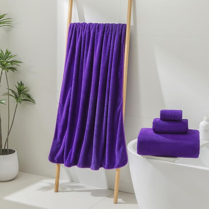 YTYC 29x59 Inch Bath Towels Set of 6 Large, Super Soft Lint Free Lightweight Microfiber Shower Towels for Bathroom 80% Polyester (Violet Purple, 6 Piece)