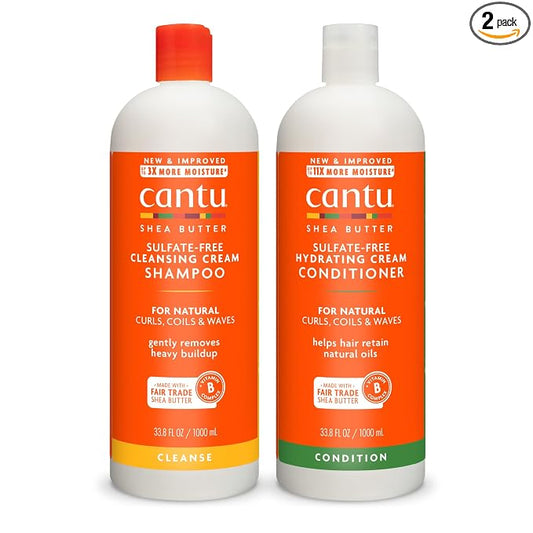 Cantu Shampoo & Conditioner with Shea Butter for Natural Hair, 1L (Pack of 2)