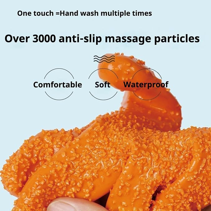 YOFANG Pet Grooming Washing Gloves,27.2" Extra Long Waterproof Rubber Bathing Gloves for Dogs & Cats,Anti-Bite & Anti-Scratch Hair Removal Cat Bath Gloves with 3000+ Massage Particles,Orange/Dark Blue