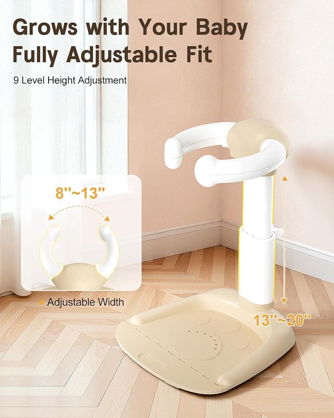 COOSEYA® Baby Shower Stand, Toddler Bath Stand Support with Thicker Colum, Anti-Pinch, Anti-Slip Base, Adjustable Shower Holder for Toddler Standing (Khaki)