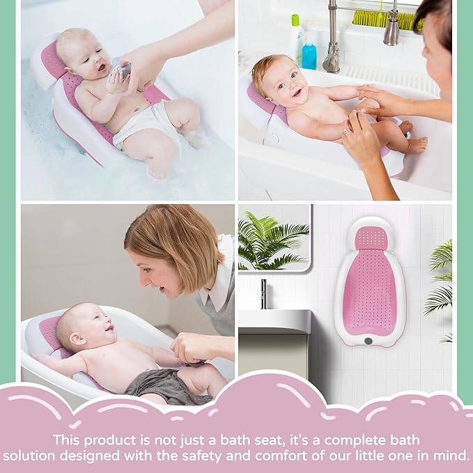 babove Baby Bath Support | Newborn Bathtub, With Thermometer, Collapsible, Ergonomically Designed, Baby Tubs for Newborn Essentials Must Haves (Pink)
