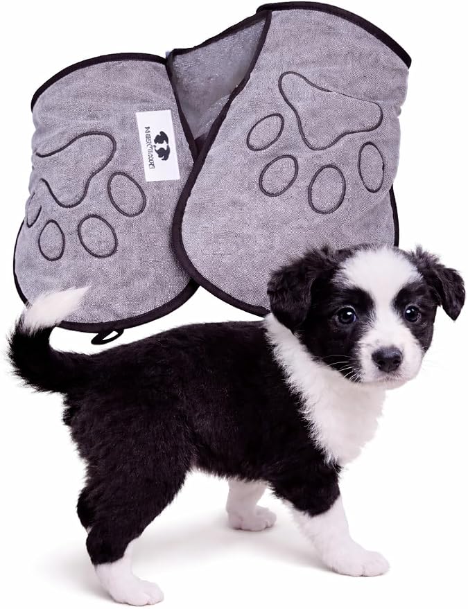 Dog Drying Towel with Hand Pockets, Ultra Absorbent Microfiber Dog Towel for Bath Time, Quick Dry Pet Towel for Small, Medium & Large Dogs, Soft & Lightweight (Grey)