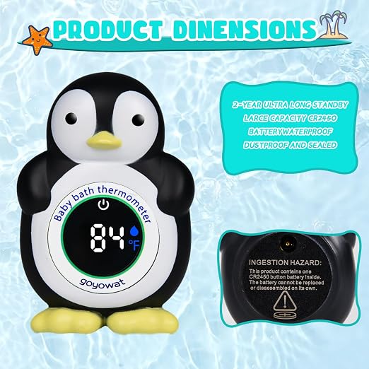 Baby Bath Thermometer, Floating Penguin Toy - Baby Bathing Safety Monitor | Cold and Warm Dual Zone Color Code, Real-time Water Temperature Sensor, Detachable Floating Toy, Special Supply for Maternal