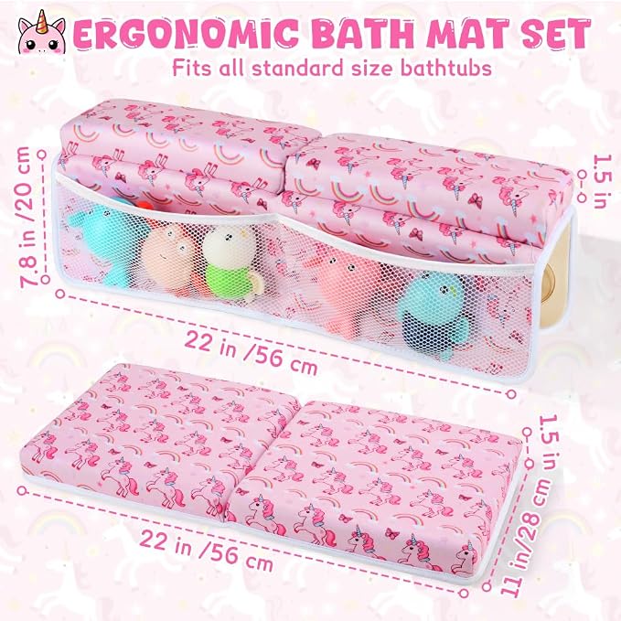 Baby Bath Kneeler and Elbow Rest Pad Set,1.5" Thick Baby Bath Kneeler Pads with Toys Organizer, Pads to Support The Arm, Essentials, Ideal Kneeling Pad for Bathing（Pink）