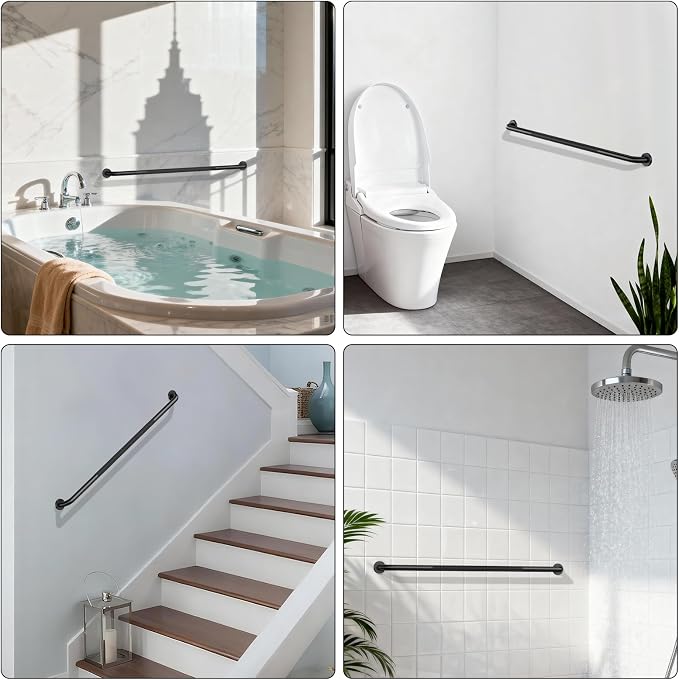 48 Inch Anti Slip Shower Grab Bar, Munzong Bathroom Grab Bar for Wall, Black Knurled Handicap Balance Bar,Safety Hand Rail Support Elderly Senior Assist Bath Handle