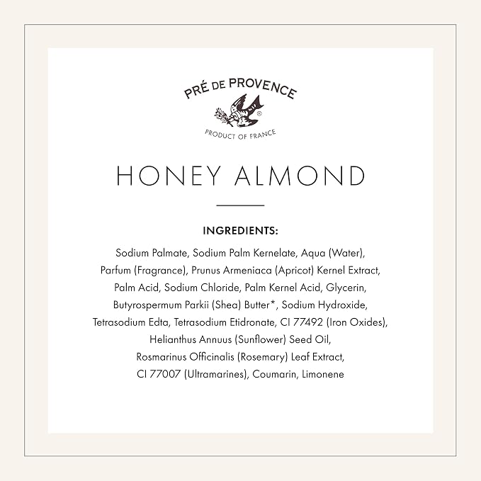 Pre de Provence Artisanal French Moisturizing Soap Bar, Shea Butter Enriched, Quad Milled for Long Lasting Rich Smooth Lather, 5.3 Ounce, Honey Almond