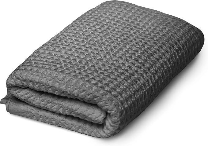 SUTERA Silverthread Bath Towel | Antimicrobial Towel with Silver Ion Technology | Waffle Weave Design, Plush, Lightweight, and Quick-Drying for Everyday or Spa Use | 16" x 30" (Grey)