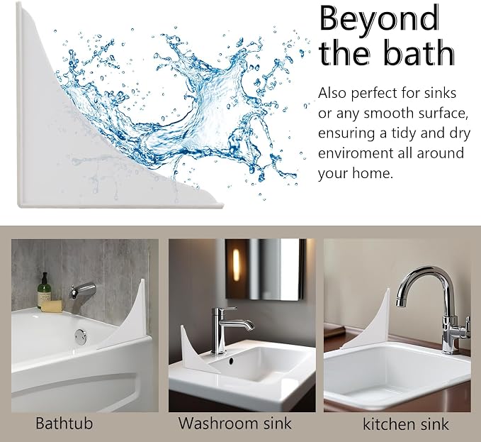 2 Pack Plastic Bathtub Water Splash Guards,Tub Corner Guards to Keep Water in Tub, Self-Adhesive & Prevent Shower Water from Splashing Out.