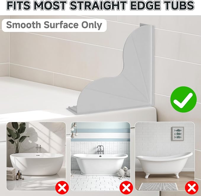 Dreamtop No-Adhesive Silicone Shower Splash Guard - 2 Packs Reusable Shower Corner Water Guard with Strong Suction Cups, Shower Water Blocker for Bathtub Bathroom to Keep Water in Shower (Gray)