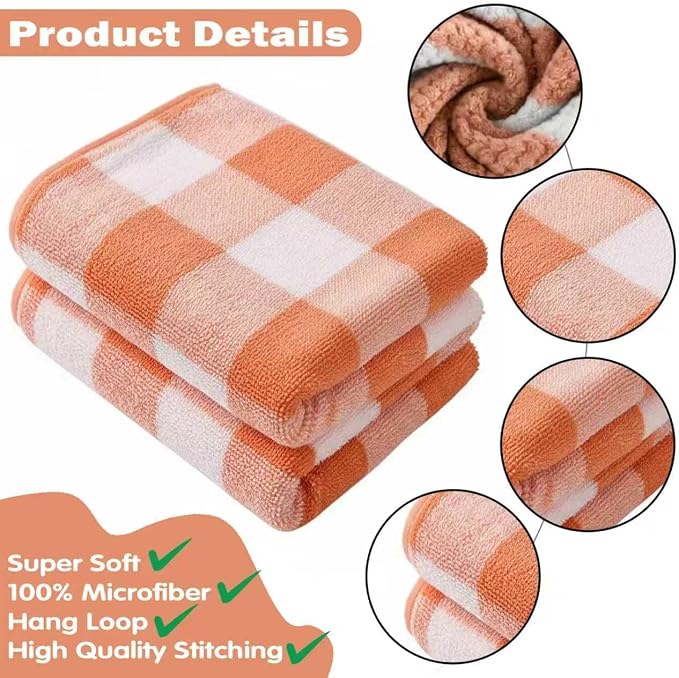2 Pack Microfiber Bath Towels 27x55 Inches, Soft Orange Plaid Quick Dry Absorbent Oversized Shower Towel, Lightweight Portable Beach Pool Gym Camping Travel Towels for Adults