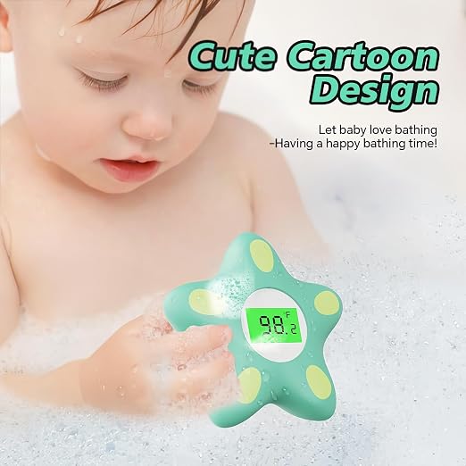 Baby Bath Thermometer for Infant & Toddler, Floating Digital Water Temperature Thermometer with 3-Color LED Backlight, Instant Accurate Reading,Baby Bath Toy,Hot & Cold Alert（Green starfish）