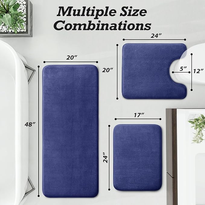 HUXMEYSON Bathroom Rugs Sets 3 Piece, Non-Slip & Quick Dry Bath Mat Set, Ultra Soft Velvet Bath Rugs for Bathroom, Toilet and Shower Floor, Royal Blue