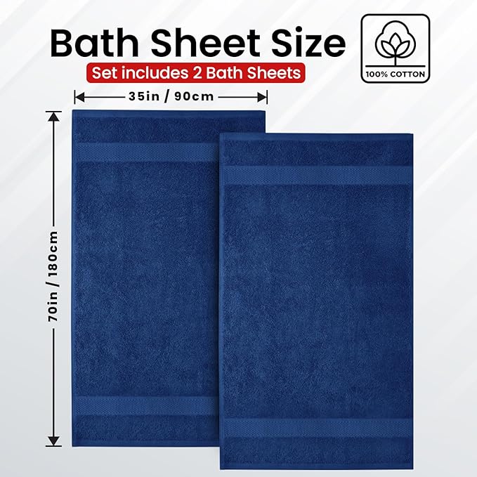 Infinitee Xclusives Jumbo Bath Sheets Towels for Adults – 600 GSM (35X70 Inches)– 100% Ring Spun Cotton, Soft and Absorbent Large Bath Towels for Bathroom (Tranquil Navy)