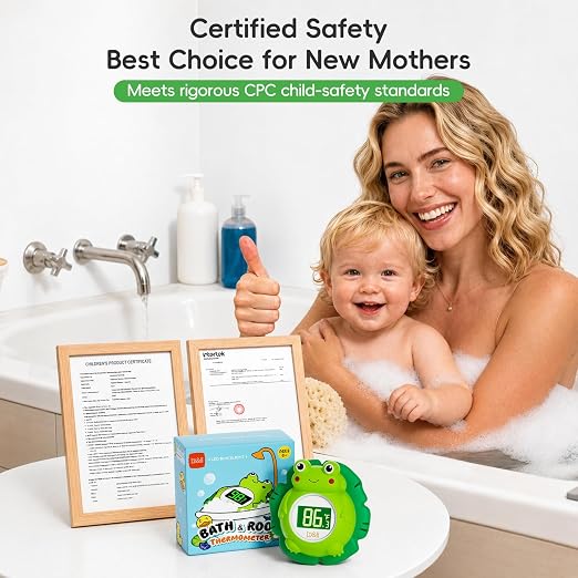 b&h Rechargeable Baby Bath Thermometer, Floating Safety Toddlers Bathtub Thermometer for Accurately Measuring Toddler’s Tub Water Temperature, Newborn Shower Essentials, Cute Frog