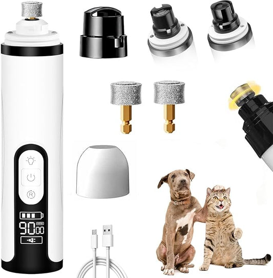 Nail Grinder, Upgraded Silent Dog Nail Grinder, Cordless Grooming Pro Nail Grinder with 3 Adjustable Speeds & Led Light Pet Nail Grinders for Dog Cat Home Use(1pc+2 Heads) 1