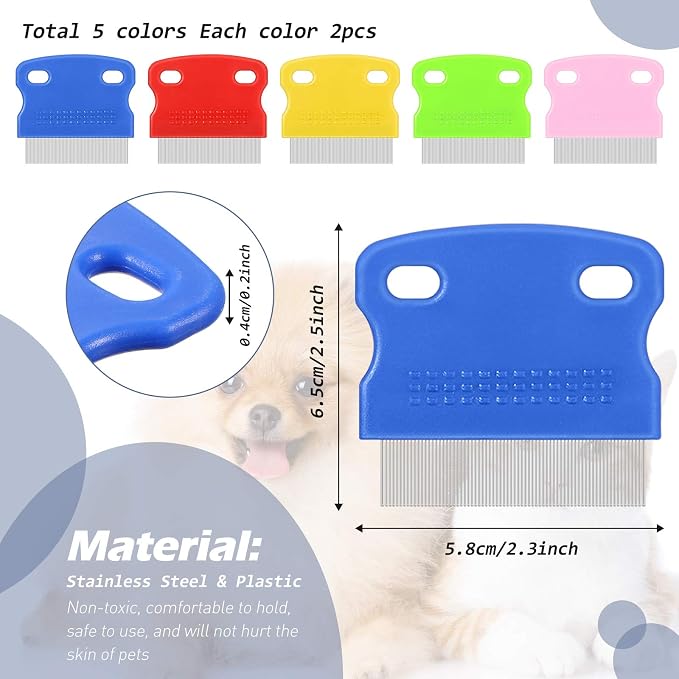 10 Pieces Tear Stain Remover Comb Dog Flea Comb Pet Grooming Comb Stainless Steel Teeth with Plastic Handle for Medium and Small Dogs Cats Removing Flea Dandruff Flakes and Stain
