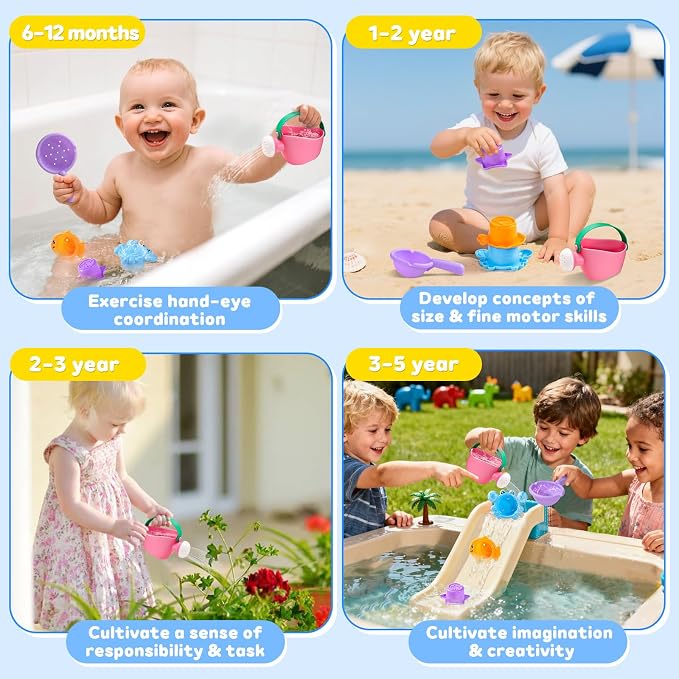 Fajiabao Baby Bath Toys for Kids Ages 1-3 Toddler Bath Toys Mold Free for 2-4 Bathtub Sand Beach Pool Water Toys for 1+ Year Old Girl Gifts 5 PCS (Color Random)
