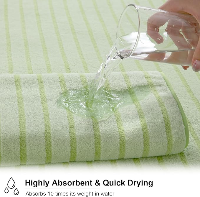 4 Pcs Grass Green Cabana Stripe Large Bath Towels 35"x70" Oversized Bath Sheet Soft Breathable Jumbo Bathroom Towels Highly Absorbent Shower Towel Quick Dry Beach Chair Towel Spa Gym Hotel Towel Set