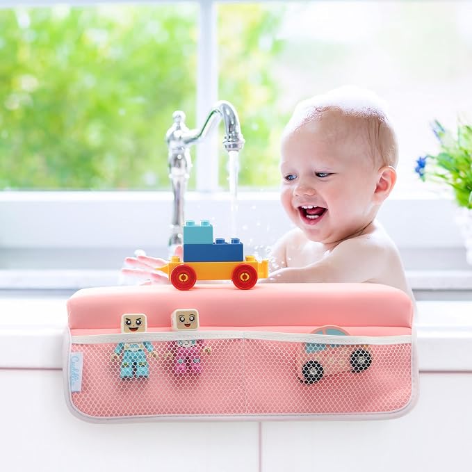 Cuddlix Baby Kneeler and Elbow Rest Pad Set for Baby Bathing Parents, Extra Thick Soft Mat with Organizer Pockets - Painless Kneeling Quick Drying Non-Slip for Newborn, Baby Blue
