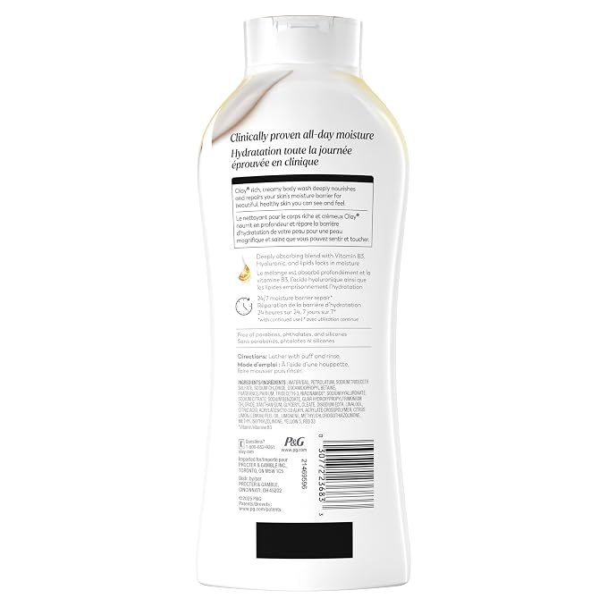 Olay Body Wash for Women, Ultra Moisture, 24/7 Moisture Barrier Repair, Hydrating Formula for Visibly Healthy Soft Skin, Vitamin B3 & Hyaluronic Blend, All Skin Types, Vanilla Creme Scent, 22 fl oz