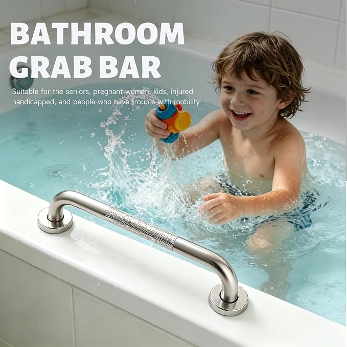 12 Inch Shower Grab Bar 1.25" Dia, 2 Pack Nickel Anti Slip Bathroom Grab Bar, 304 Stainless Steel Knurled Handicap Grab Bars, Safety Support Handrail,Bath Shower Handle for Elderly Injury Senior