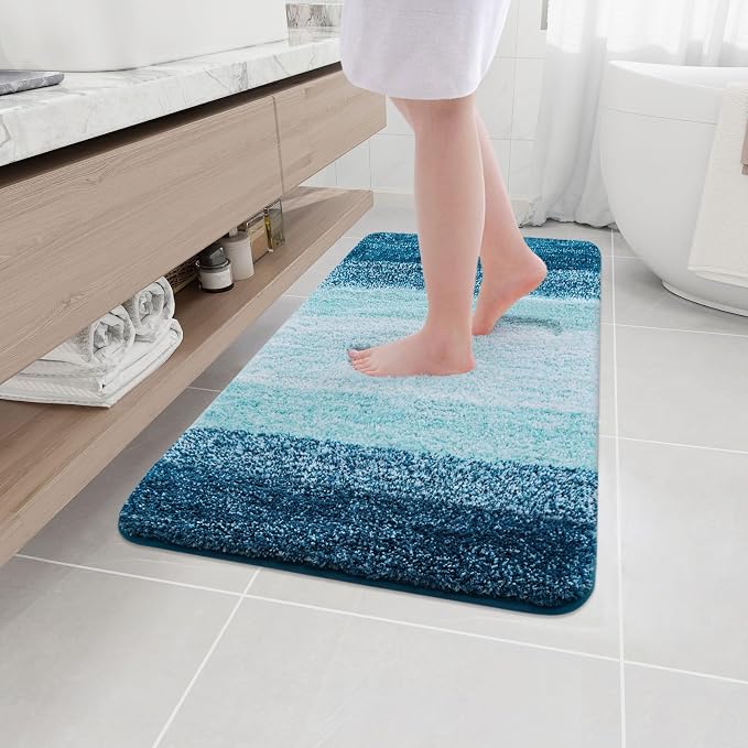 Arotive Microfiber Bathroom Rugs, Shaggy Soft and Absorbent Bath Rug, Thick Plush Machine Washable Dry Bath Mats for Bathroom, Tub and Shower, 40x24, Peacock Blue, Rectangular