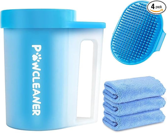 Augwind Dog Paw Cleaner for Dogs, (with 3Pcs Absorbent Towels & Adjustable Bath Brush) Dog Paw Washer, Pet Foot Cleaner (Blue, Medium)