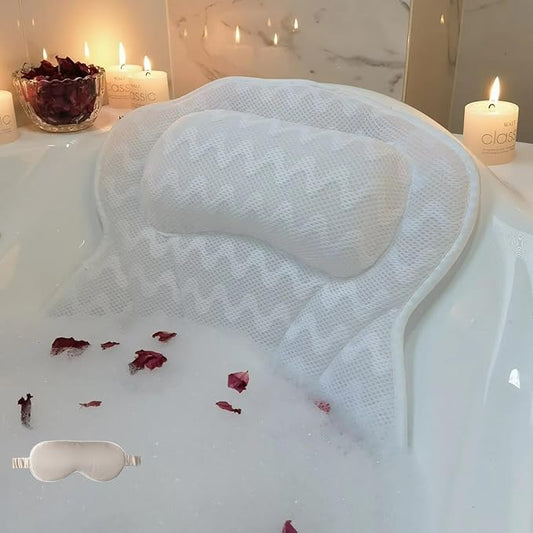 Bath Pillows,Bathtub Pillows for Head and Neck Back Support,Bath Pillows for Tub with Soft 4D Breathable Mesh Fabric and Nonslip Suction Cups,Relaxing Bath Accessories Spa Gifts .(Wave White)