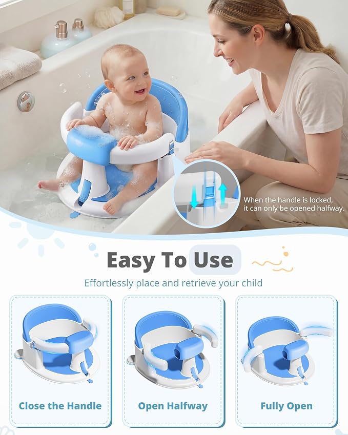 ONTHEWEI Baby Bath Seats for Babies Sitting Up, Non-Slip Baby Bathtub with 3 Suction Cups, Safe & Comfortable Toddler Bath Seat Ideal for Baby Bath/Shower Support, Stable Design, Blue (6-24 Months)