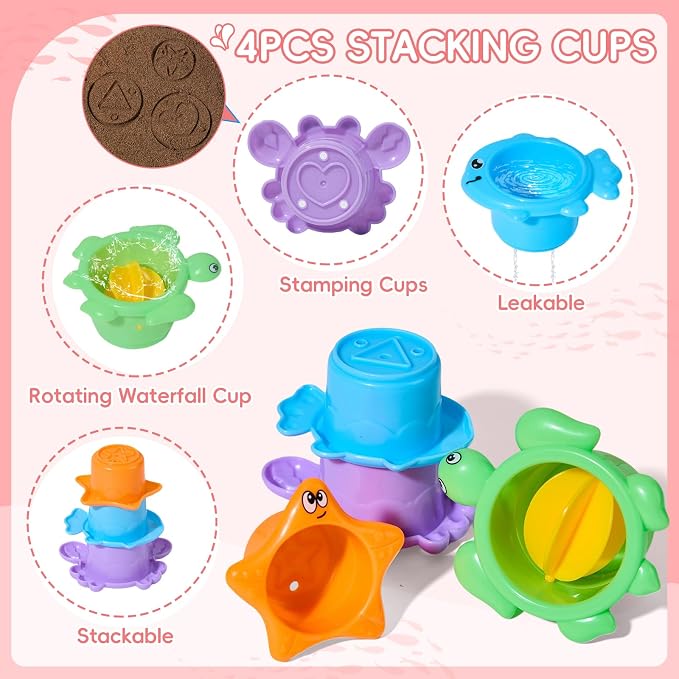Bath Toys for Kids Ages 1-3 17PCS Fun and Easy-Grip Mold Free Baby and Toddler Bath Toys Set, Interactive Flower and Watering Can Bathtub Pool Water Table Toys for 1+ Year Old Boys Girls Gifts