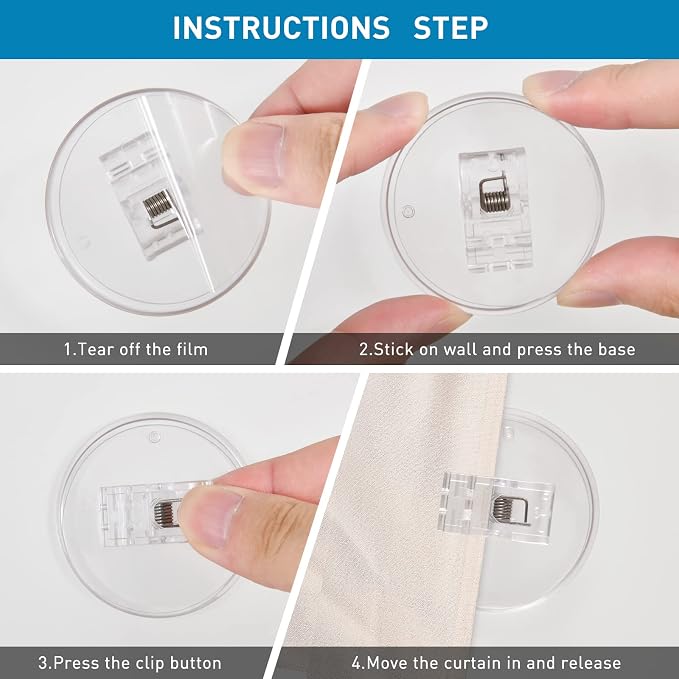 Kitosun Adhesive Shower Curtain Clips - Bath Shower Water Splash Guards Hold The Shower Liner to Keep Water in Shower | Stop Wind | Protect Privacy | (8PCS, Transparent)