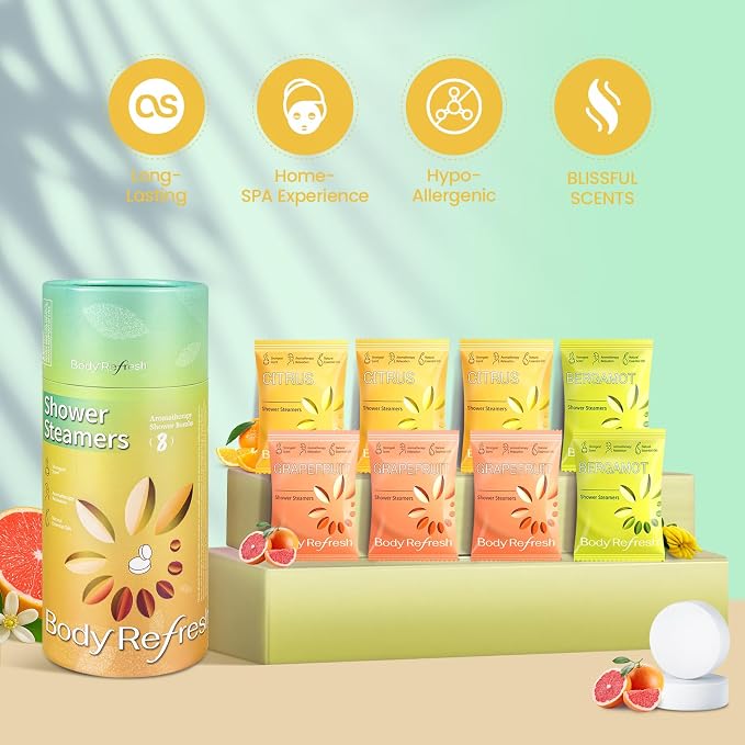 BodyRefresh Shower Steamers Aromatherapy 8 Pack - Shower Bombs for Stress Relief, Home Spa Self Care Relaxation, Spa Gifts for Women Mom Wife Sister Girlfriend