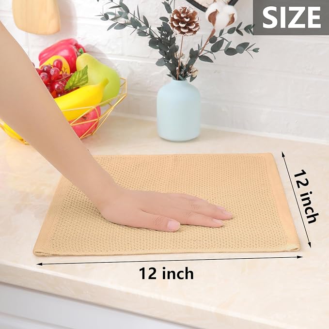 Homaxy 100% Cotton Waffle Weave Kitchen Dish Cloths, Ultra Soft Absorbent Quick Drying Dish Towels, 12 x 12 Inches, 18-Pack, Apricot