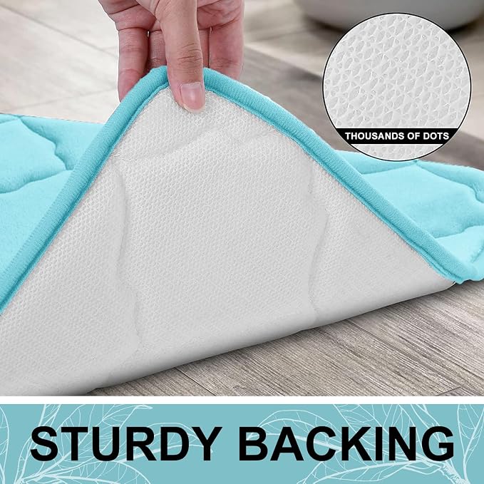 OLANLY Memory Foam Bath Mat Rug 24x16, Ultra Soft and Absorbent Bathroom Rugs, Non-Slip, Comfortable, Machine Washable Bath Carpet for Bathroom Floor, Tub, Shower and Home Decor Accessories, Sky Blue