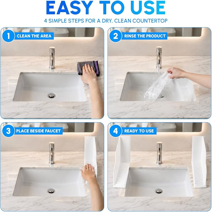 Vespara 2-Pack All-Silicone Shower Splash Guard Kit with Strong Suction Cups, Large Splash Guards for Bathtub, One-Piece Design Corner Guards to Keep Water in Shower or Bath (9.8x9.5inches) White