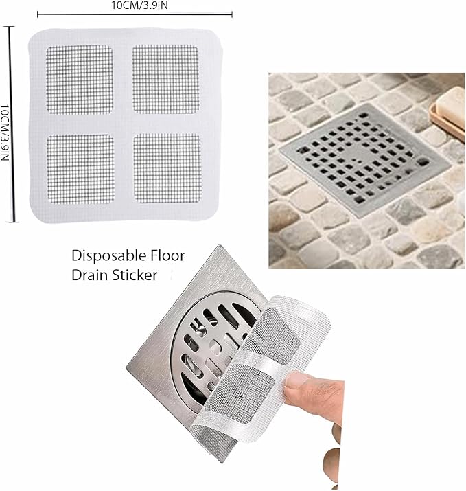 100 PCS Disposable Shower Drain Hair Catcher Disposable Mesh Adhesive Drain Covers Sticker Drain Stickers to Catch Hair for Bath & Tub Sink Shower Drain Mesh Cover for Human & Pet Hair