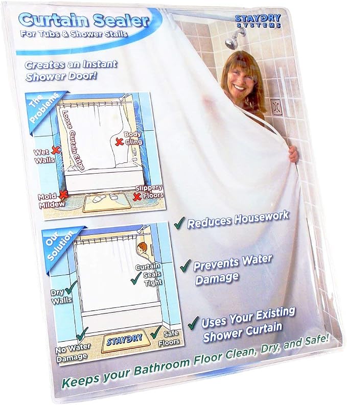 30" Shower Curtain Water Barrier & Leak Guard Kit – Side Seal System Stops Water Leaks, Blow-in & Splashing – Keeps Water in Tub or Shower – Easy Install, Works with Any Curtain (30” Wall Channels)