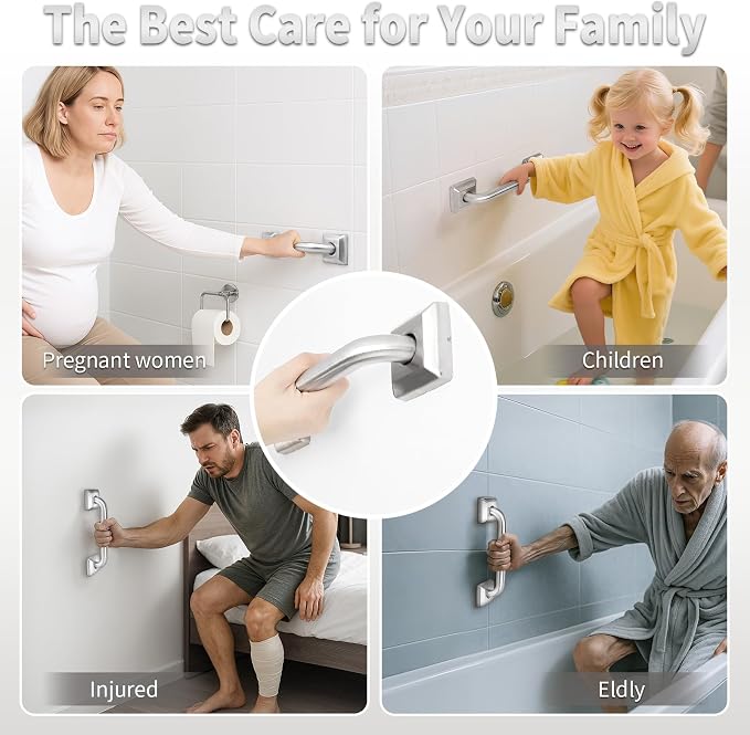 9 Inch Bathroom Grab Bar, Anti Slip Square Shower Bars Safety, 304 Stainless Steel Shower Handles,Hand Rails for for Children, Senior, Elderly, Handicap