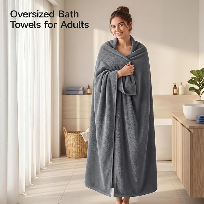 ecolook Pack of 1 Jumbo Bath Sheet (40 x 80 Inch), 980GSM 100% Cotton Extra Large Bath Towels, Super Soft Thick Highly Absorbent Oversized for Adults, Dark Grey