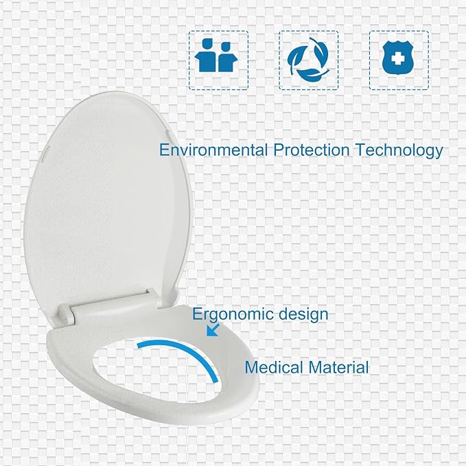 JINGZE Elongated Toilet Seat Slow Close, Quiet Toilet Seat Cover with Never Loosen Durable Toilet Seat Lid Easy to Install & Clean, Polypropylene (PP), White