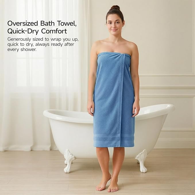 REDKISS 100% Cotton Bath Towels Set of 2, Extra Large Bath Sheets 35 X 70 Inches, Super Soft, Highly Absorbent & Quick Dry Shower Towels for Bathroom, Gym, Spa, Pool & Hotel, Dark Blue