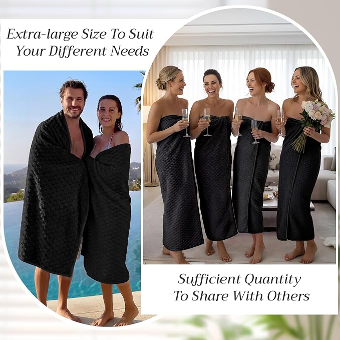 Peryiter 4 Pcs Oversized Bath Towels 40'' x 80'' Black Extra Large Microfiber Bath Sheet Jumbo Big Coral Velvet Highly Absorbent Bathroom Towels for Adult Body Beach Home