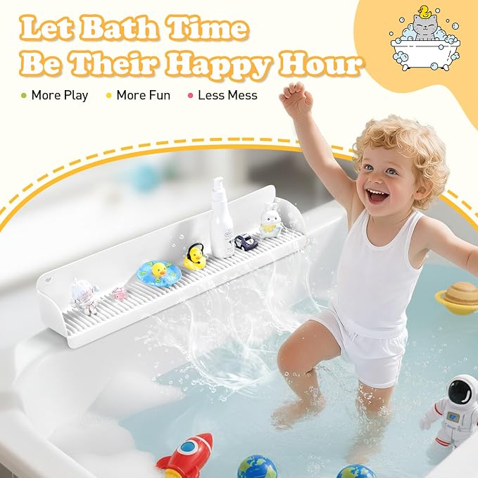 AGPTEK 24 Inch Bathtub Splash Guard with 10 Suction Cups, Silicone Tub Water Splash Guard for Bathtub, Bath Toy Tray Holder Play Shelf for Kids, Universal for Bathroom, Kitchen Sink (White) | Silicone Tub Water Splash Guard for Bathtub, Bath Toy Tray H...
