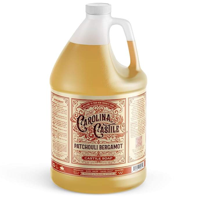 Carolina Castile Soap Patchouli Bergamot Scented Castile Soap - Certified Organic, High Olive Oil Content, Non-Drying, Made with Organic Oils, Concentrated Natural Soap for Men and Women