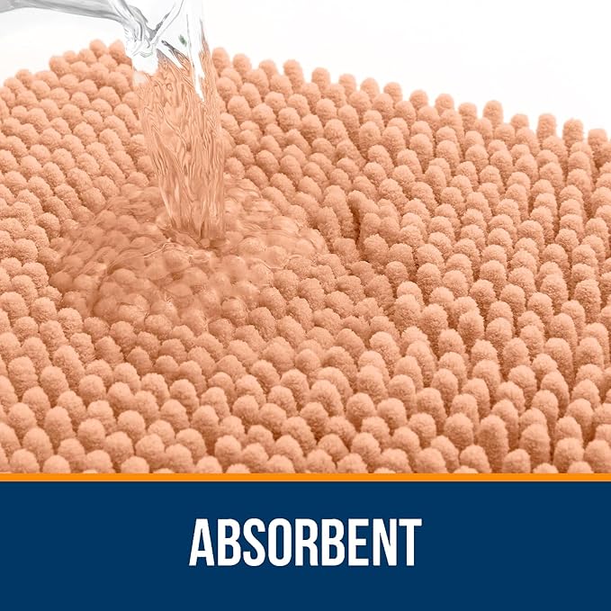 OLANLY Large Bathroom Rugs 40x32, Extra Soft Absorbent Chenille Bath Rugs, Rubber Backing Quick Dry, Machine Washable Bath Mats for Bathroom Floor, Tub and Shower, Home Decor Accessories, Peach